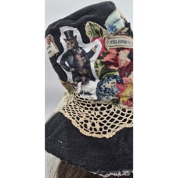OOAK Magnolia Boho Stove Pipe Top Hat Indie Upcycled Cat Floppy Adjustable S - L - Picture 9 of 16